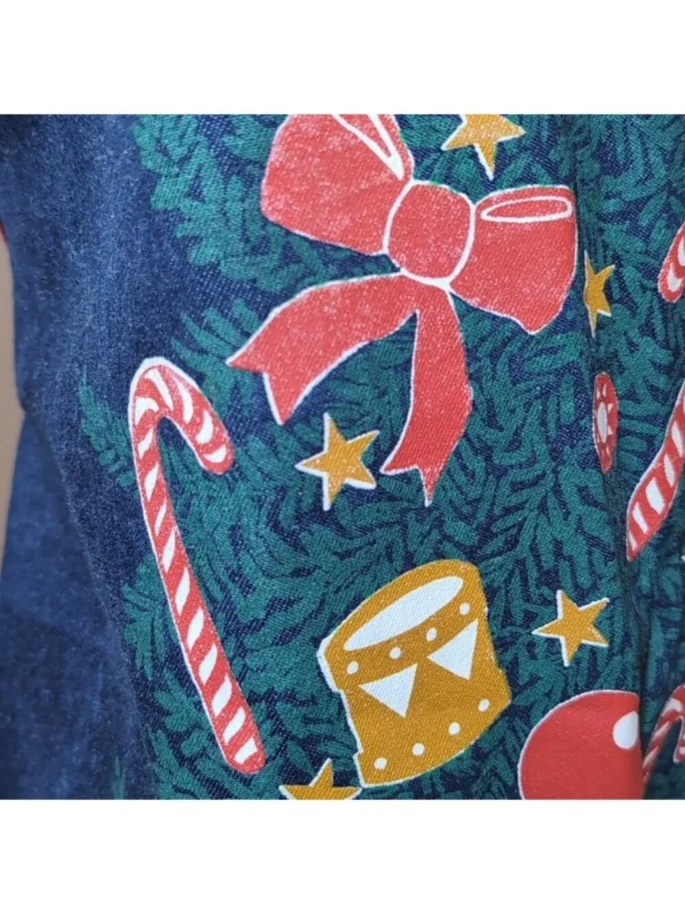 Hatley Festive Denim Apron Christmas Tree Pocket Kitchen Cooking Baking Blue